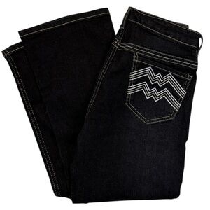 New Dark Blue Bootcut Stretch High Rise Jeans Embroidered Feathered Medium/28x30